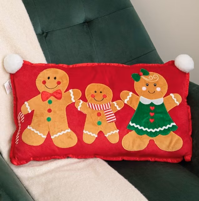 Samuel Alexander Gingerbread Family Christmas Decorative Cushion - Red