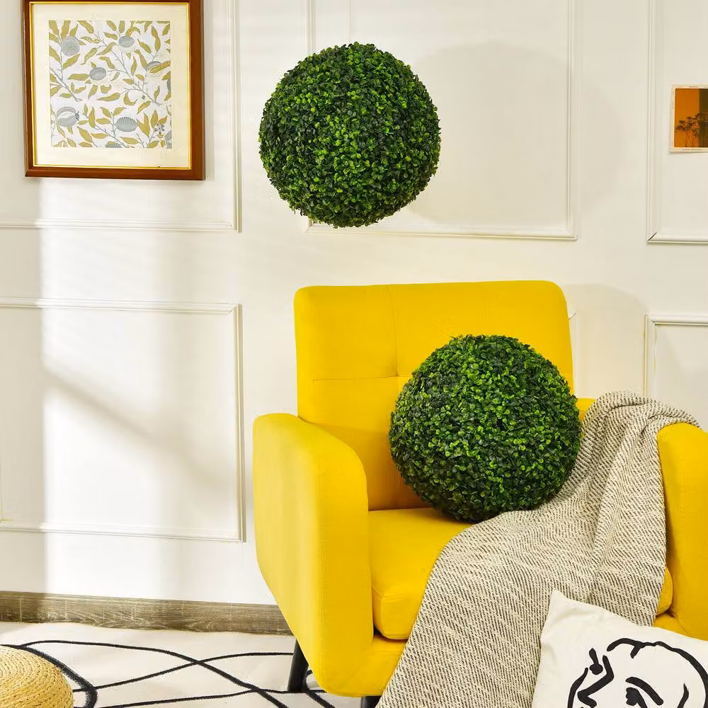 Costway Set of 2 Green Artificial Round Topiary Potted Plants for Home and Garden Decor – 3