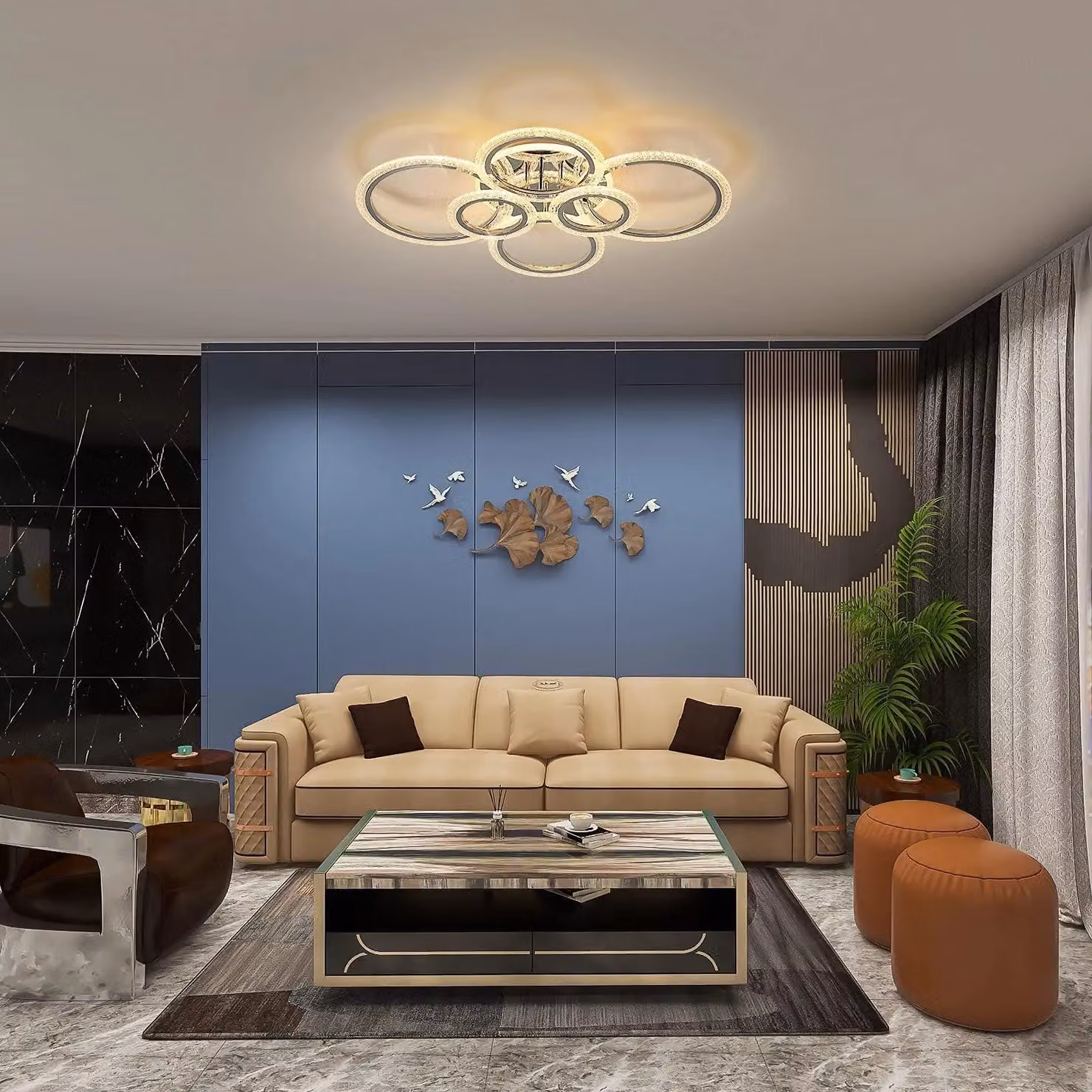 Garwarm 76W LED Dimmable 6 Ring Ceiling Chandelier in Transparent Glass – 2