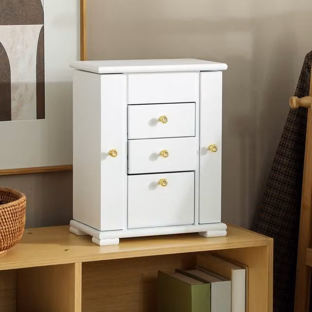 HOMCOM 4-Tier Large Jewellery Box with Mirror and 2 Drawers in White