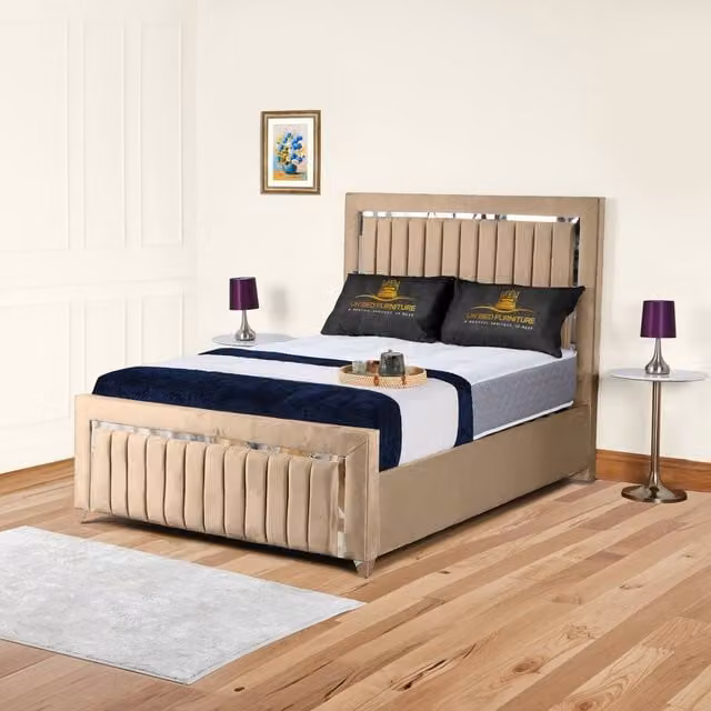 UK Bed Furniture Modern Upholstered Bed Frame in Beige, W/D/H: 120 x 200 cm