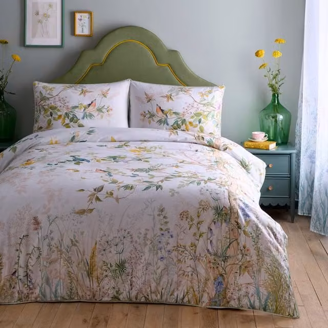 Appletree Arianna Reversible Floral Cotton Duvet Cover Set, Beige/Sand, W: 140 cm, L: 200 cm