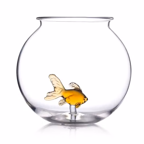 Bar Bespoke Goldfish Cocktail Bowl, 1L Transparent Yellow Borosilicate Glass with 3D Goldfish Sculpture – 4