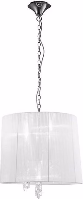 Netlighting Tiffany Pendant 3+3 Light E14+G9 with White Shade and Grey Crystal in Chrome