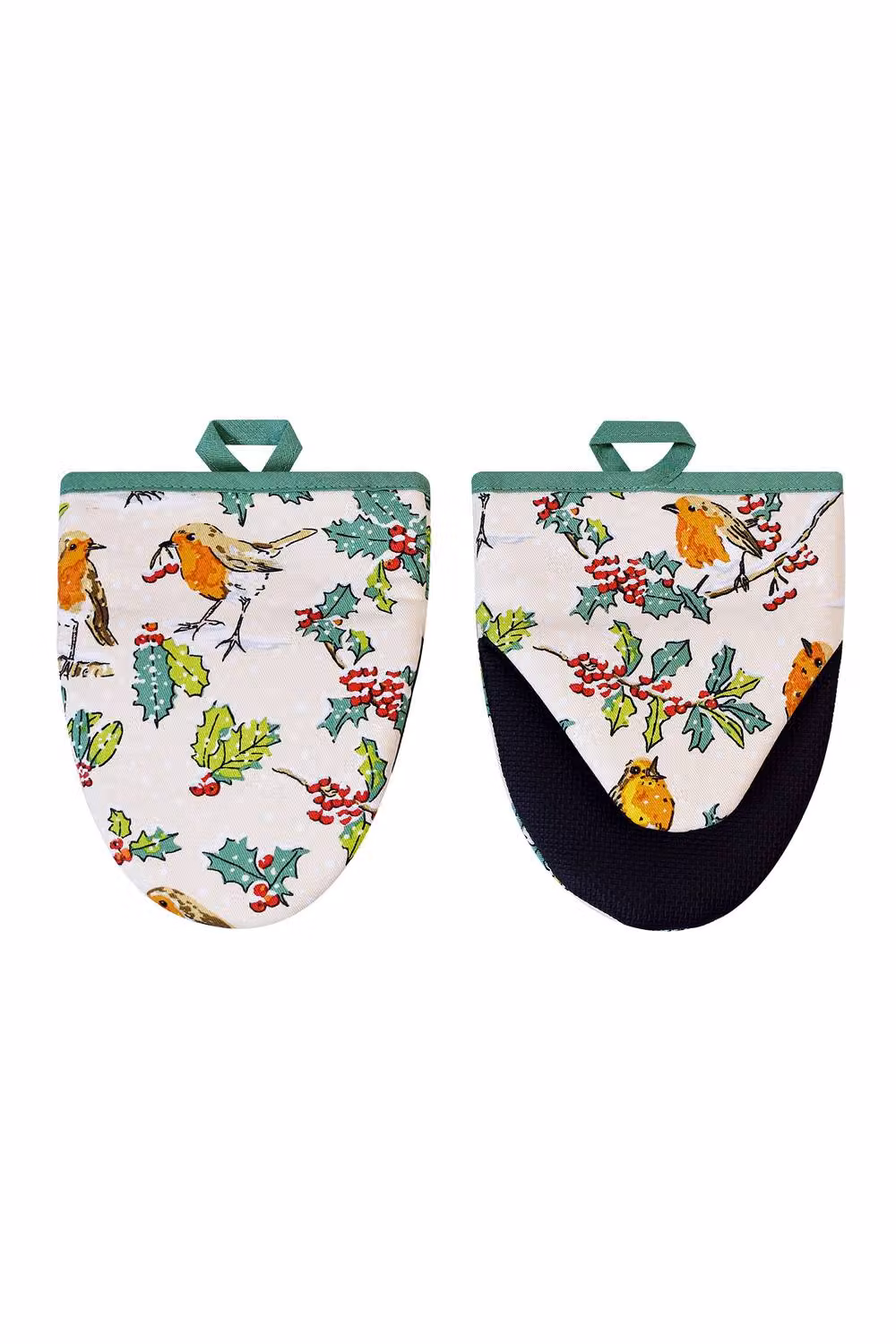 Ulster Weavers Christmas Robins Festive Print 100% Cotton Pair of Microwave Mitts in Cream and Multicolour – 2