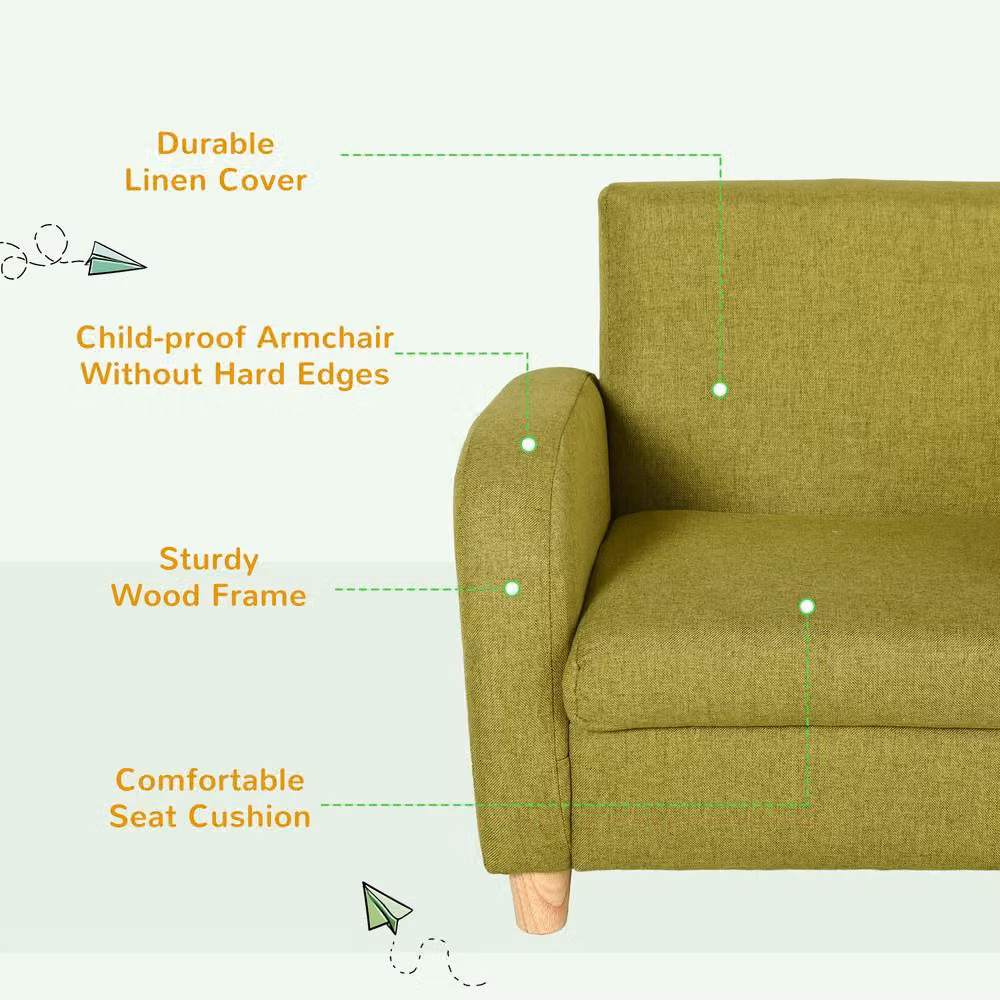 STILVORA Children's Armchair with Green Fabric and Solid Rubberwood Frame – 2