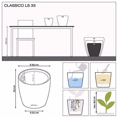 Lechuza Classico 35 LS Self Watering Plastic Planter in Charcoal Metallic Grey, D35 x H33 cm – 3