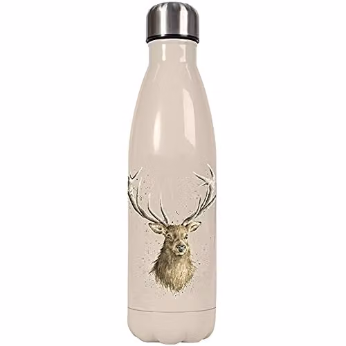 Wrendale Designs Portrait of a Stag Reusable Stainless Steel Vacuum Insulated Water Bottle, 500ml, Beige and Multicolour – 1