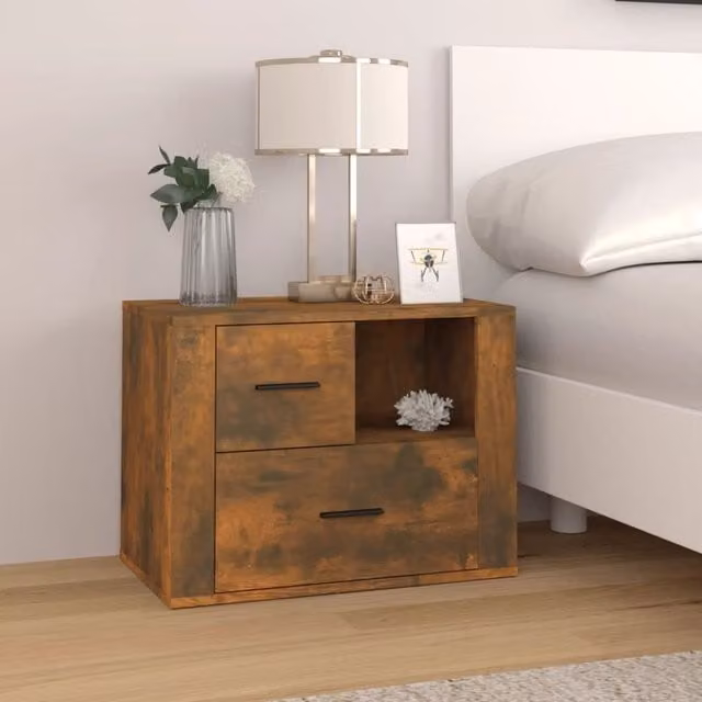 Berkfield Home Bedside Cabinet in Smoked Oak Brown, W: 60 cm, D: 36 cm, H: 45 cm