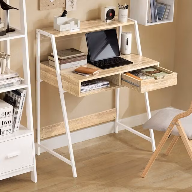 SoBuy Modern Oak and White Computer Desk for Home Office, W/D/H: 100 x 50 x 75 cm