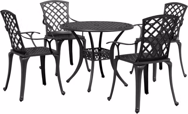 Berkfield Home 5 Piece Modern Garden Dining Set in Matt Black Cast Aluminium – 1