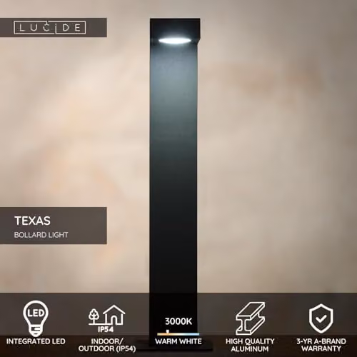 Lucide Texas Modern LED Garden Bollard Light, Aluminium, IP54, Black or Anthracite Grey – 2