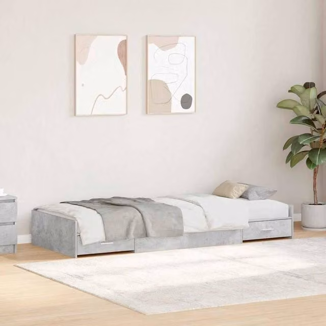 Berkfield Home Storage Bed Frame in Concrete Grey, W/D/H: 90 x 200 cm, Engineered Wood