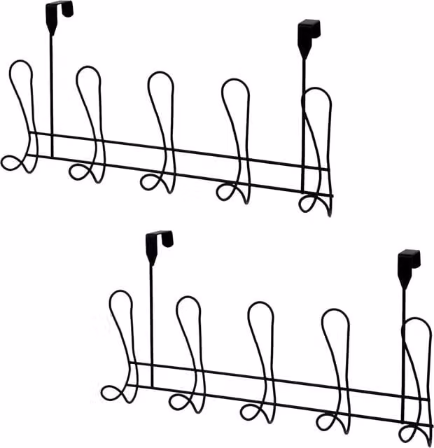 Showerdrape Set of 2 Lyrical Beige Over Door Hanging Storage Hooks in Black Metal
