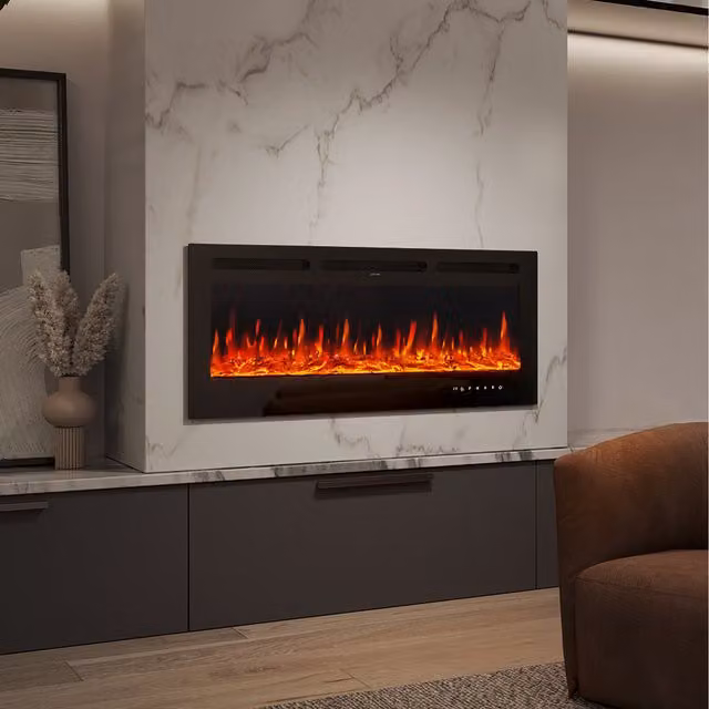 Livingandhome Black Recessed or Wall-Mounted Electric Fireplace, Width: 130 cm