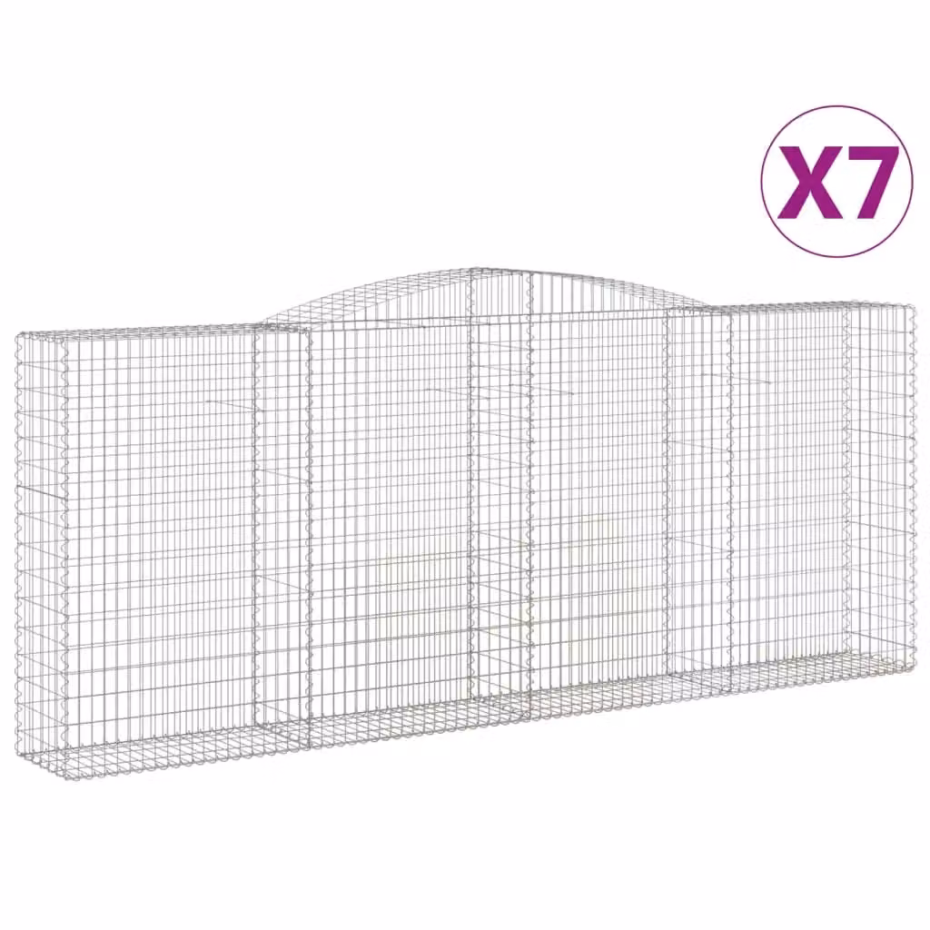 Berkfield Home Arched Gabion Baskets, 7 Piece Set, Silver Galvanised Steel, W: 400 cm, D: 50 cm, H: 160-180 cm – 2