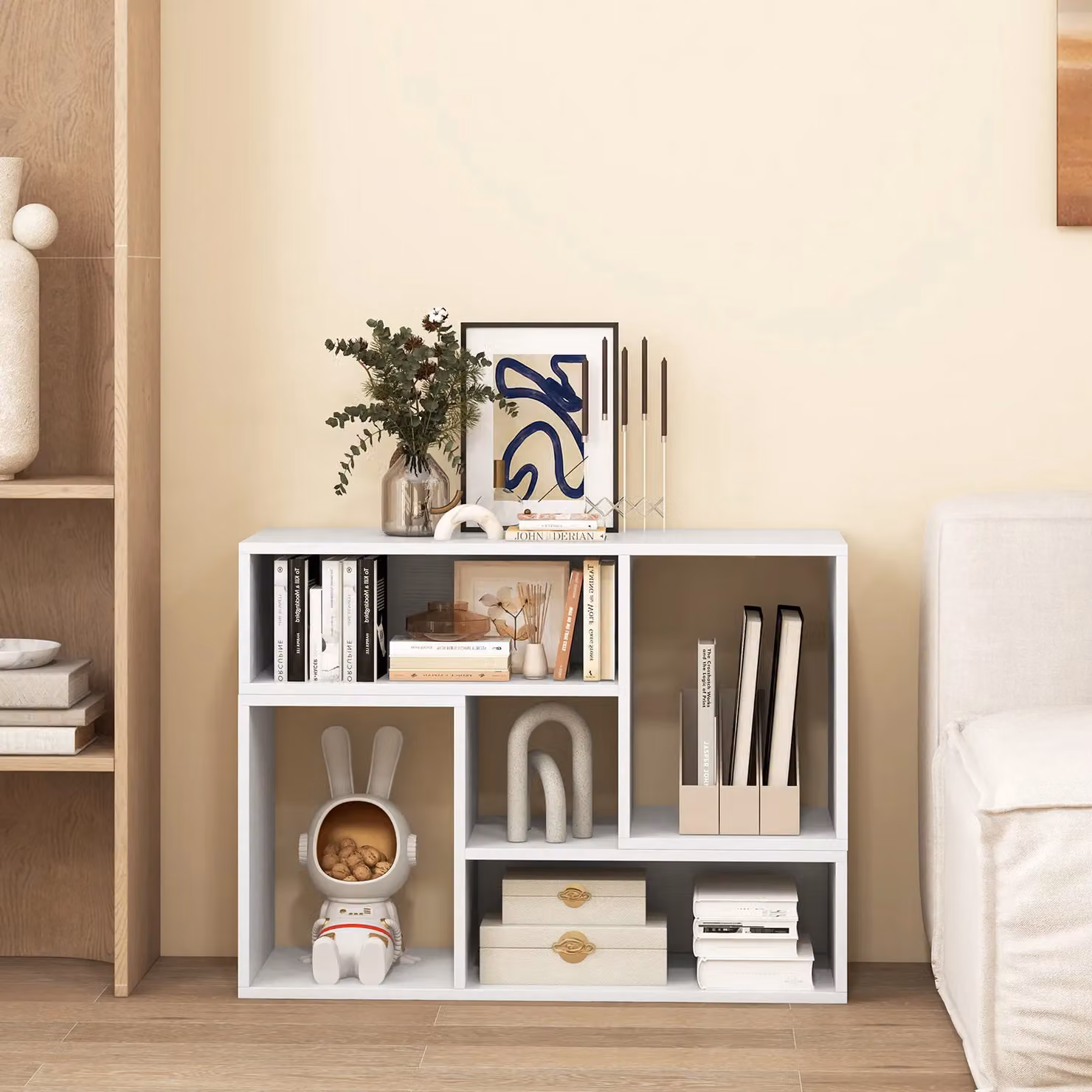 Costway 2 Piece White Console TV Stand and Media Table with Storage Shelf – 3