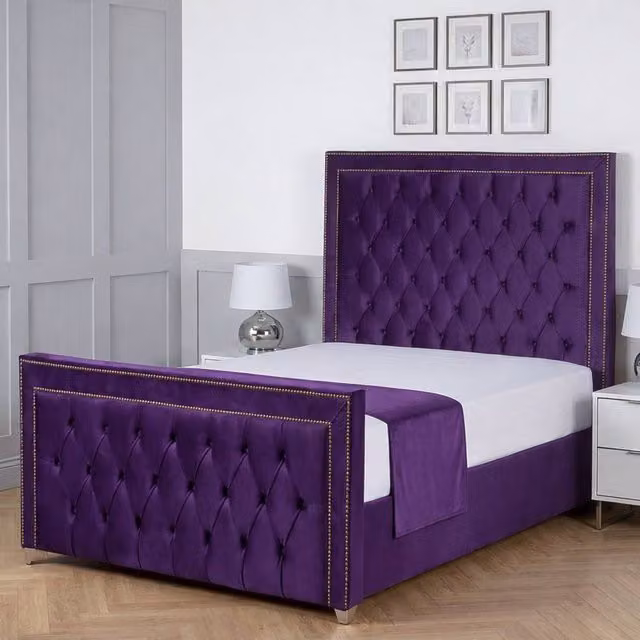 Living Comfort Bedz Metro Purple Velvet Upholstered Gas Lift Storage Bed, W/D: 120 x 200 cm – 1