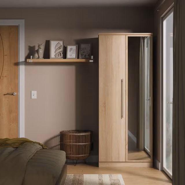 2 U Carlton Large 2 Door Mirrored Wardrobe in Light Oak, Ready Assembled