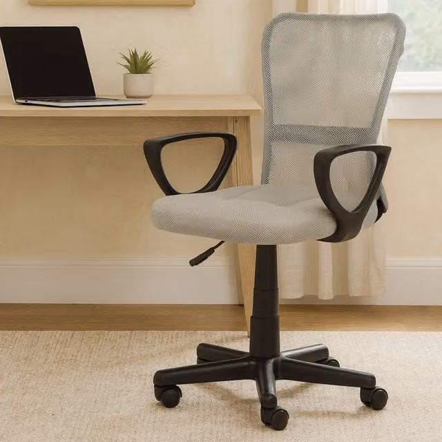 Interiors by Premier Ergonomic Swivel Home Office Chair in Grey Fabric with Armrests and Castors – 1