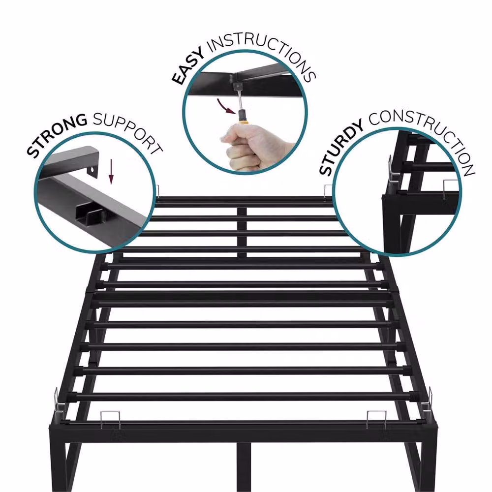 House Of Home FLAVORA Single Metal Bed Platform Frame in Black – 4