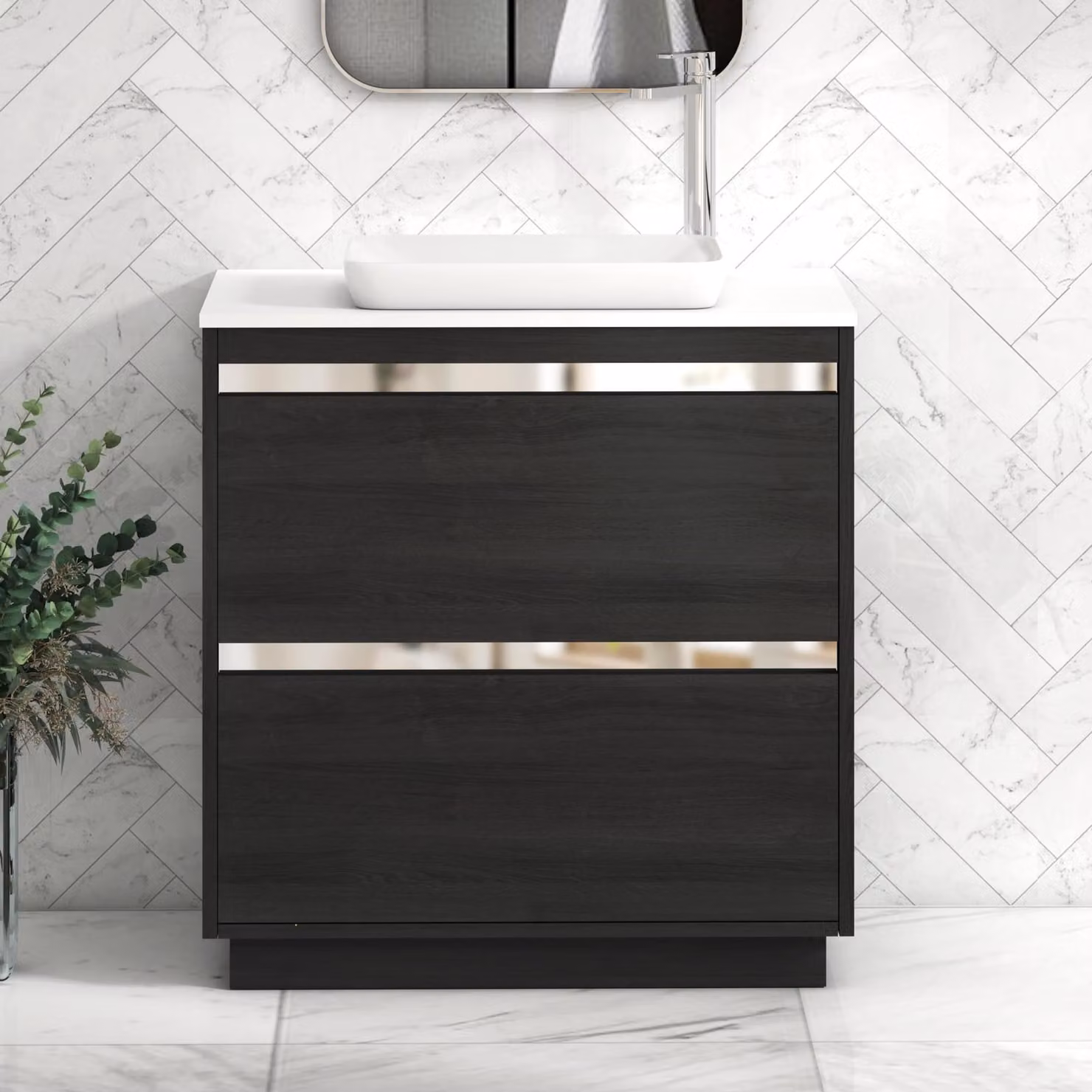 Royal Bathrooms Orion 800mm Hale Black and Plain White Floor Standing Vanity Unit with Qubix Basin and Chrome Accent Trim