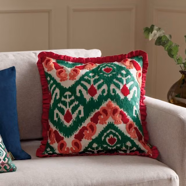 Paoletti Henderson Embroidered Cotton Square Cushion in Pink, 45 x 45 cm – 2