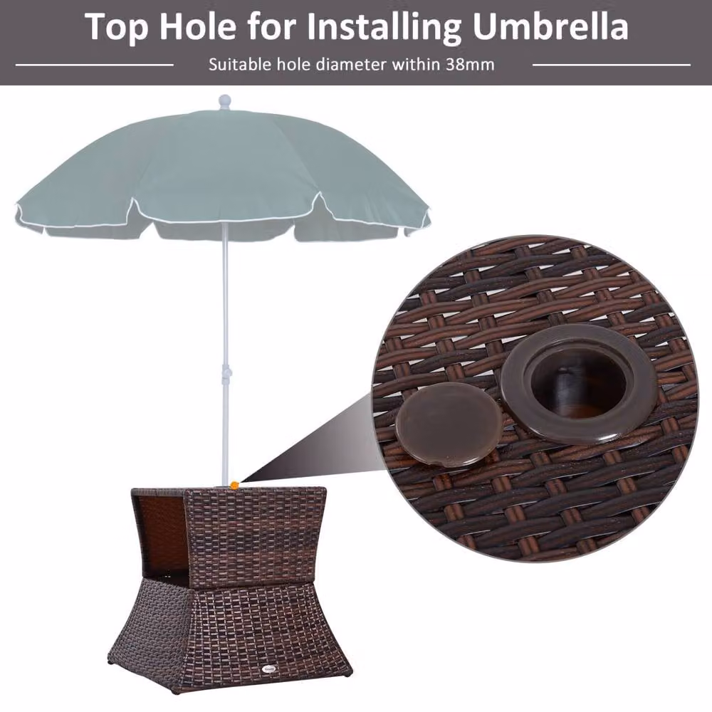 Wyld Haus Lekavi Brown Rattan Outdoor Coffee Table with Parasol Hole and Shelf – 2