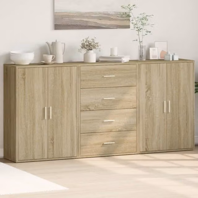 Berkfield Home Set of 3 Sonoma Oak Sideboards in Brown, W/D/H: 60 x 31 x 84 cm – 1