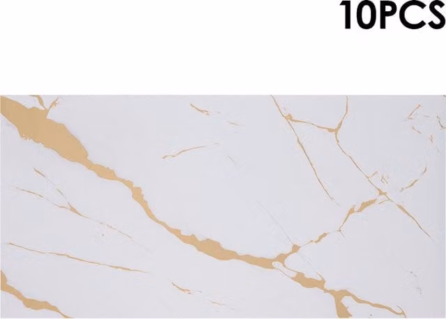 Lifeideas 10 Piece Self Adhesive Marble Pattern Wall Tile Stickers in Gold and White