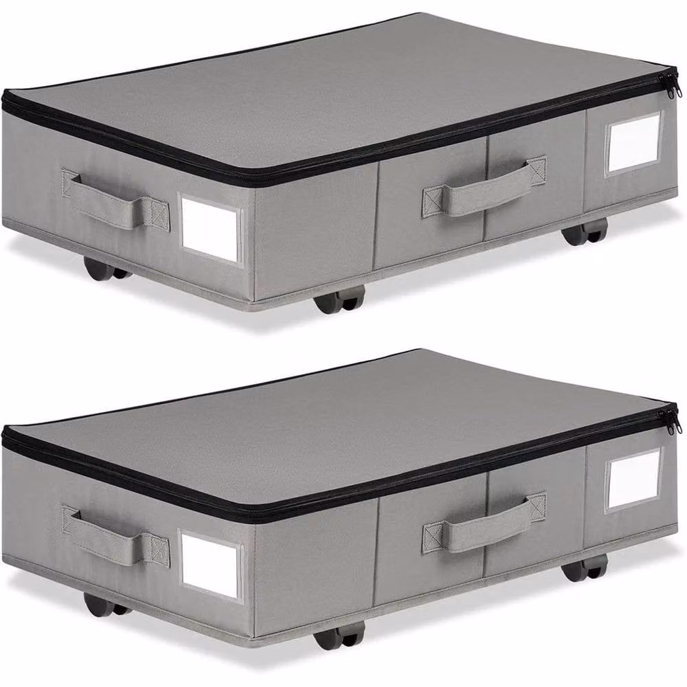 FORGEVIO 2 Pack Large Fabric Underbed Storage Boxes with Handles in Grey, 50 cm – 6