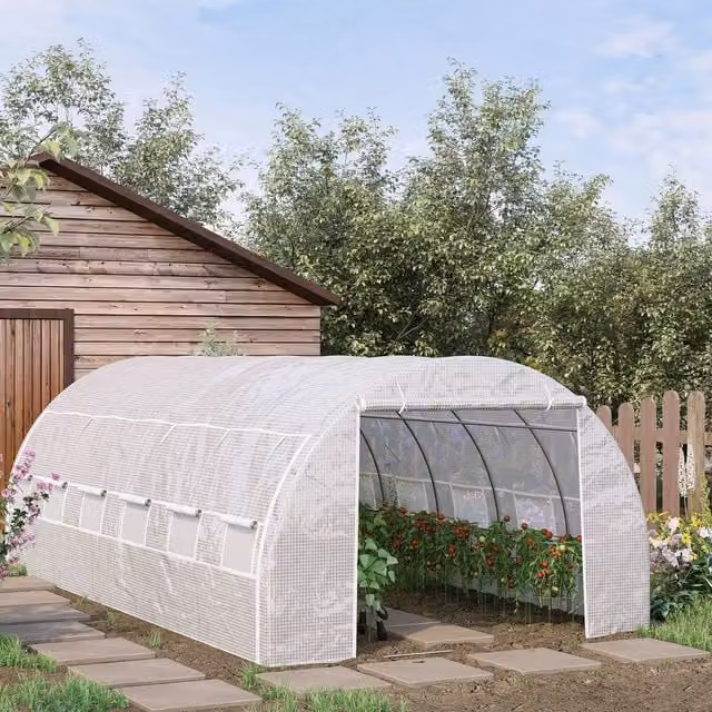 Outsunny White Freestanding Polytunnel Greenhouse with Windows and Galvanised Steel Frame