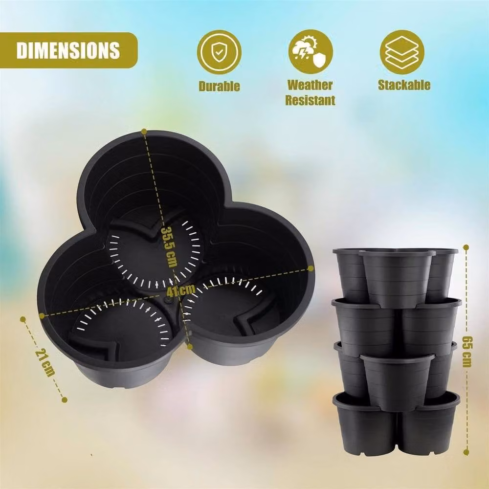 EONLION Black Plastic Stackable Trio Planter Tub – 2