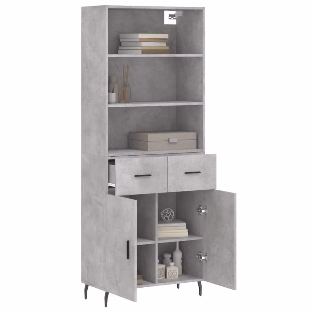 Berkfield Home Highboard in Concrete Grey, W/D/H: 69.5 x 34 x 180 cm – 3