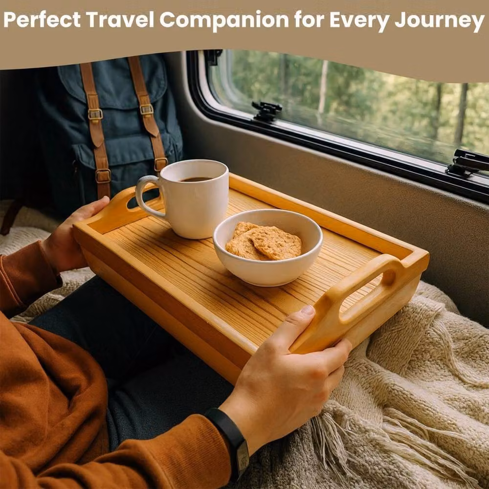 EONLION Wooden Lap Serving Tray with Bean Bag Cushion in Brown, Width: 100 cm – 3