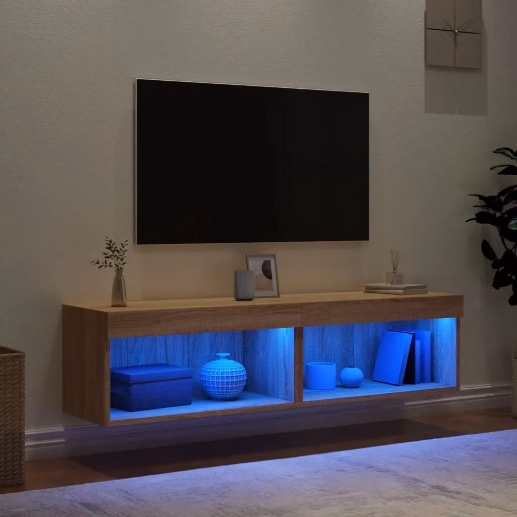 Berkfield Home Set of 2 Wall Mounted TV Cabinets with Integrated LED Lights in Sonoma Oak Brown, W/D/H: 60 x 30 x 30 cm – 3