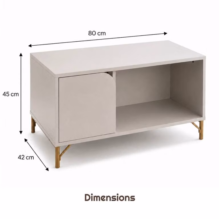 FORGEVIO Modern 1 Door Storage Coffee Table in Beige with Gold Legs, W/D/H: 80.0 x 45.0 x 42.0 cm