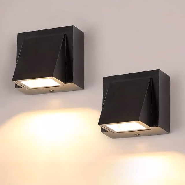 Goeco Modern Square LED Wall Light, IP65 Waterproof Outdoor/Indoor Garden Light, 5W Warm White 3000K, Black Metal/Aluminium – 1