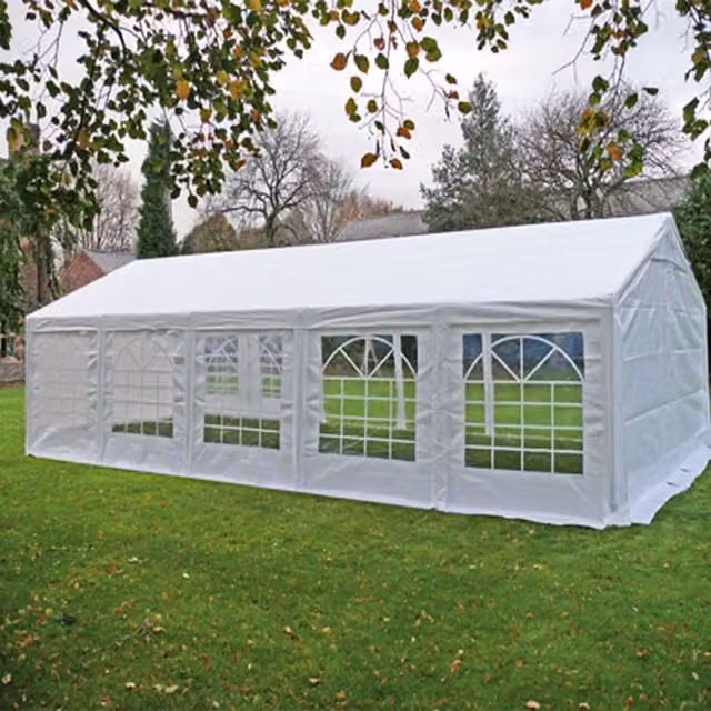 Crocodile Trading Ltd Original Heavy Duty White P.E. Marquee with Gable and Window, W/D/H: 4 x 10 x 4 m