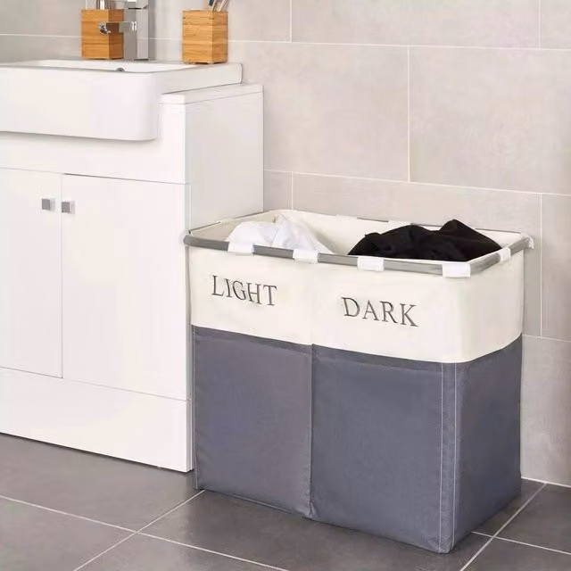 EONLION Grey Collapsible Fabric Laundry Hamper with Handles, 100 cm