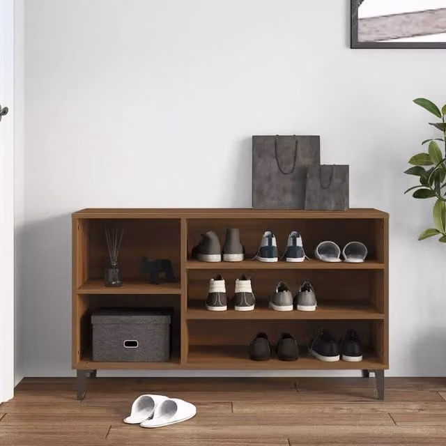 Berkfield Home Shoe Cabinet in Brown Oak, W/D/H: 102 x 36 x 60 cm – 1