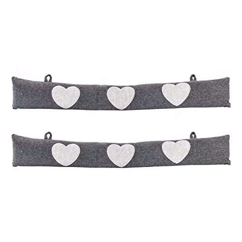 Nicola Spring Herringbone Heart Draught Excluders, Grey, Pack of 2 – 1