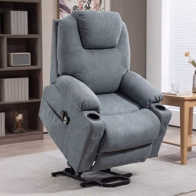 STILVORA Grey Fabric Electric Recliner Armchair with Integrated Heat and Massage – 1