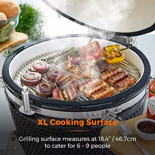 Tower Kamado XL Ceramic Charcoal BBQ with Collapsible Wooden Shelves, Built-in Thermometer and Waterproof Cover, Black – 4