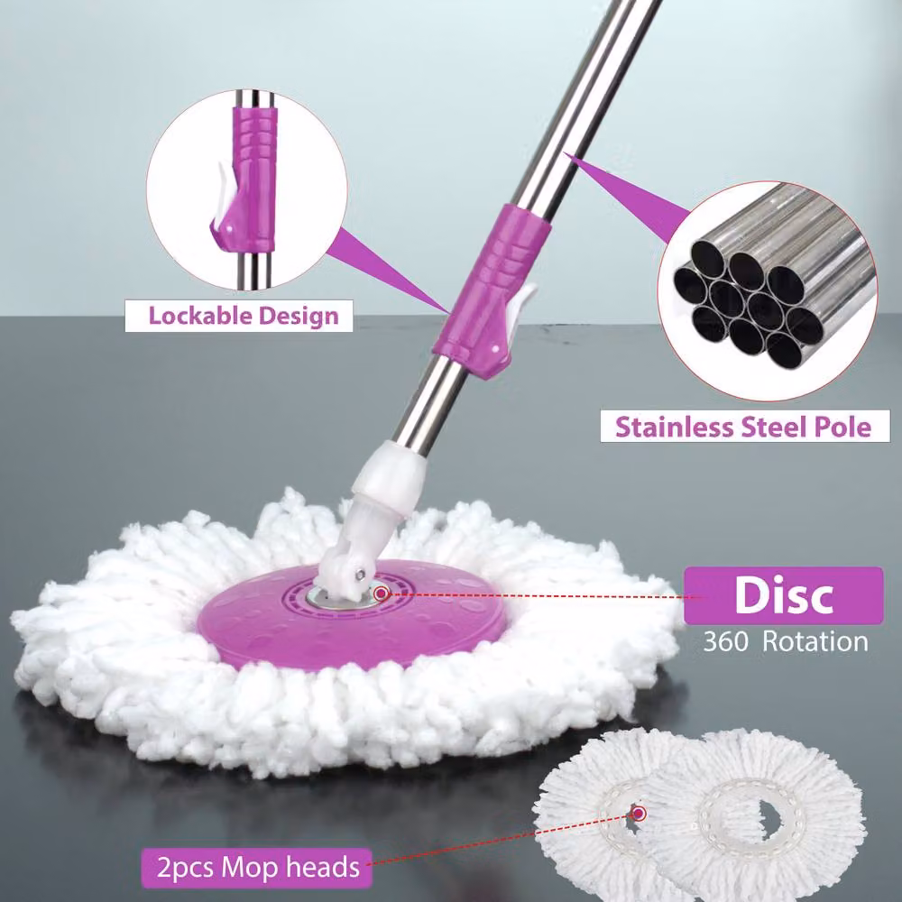Crystals 360 Rotating Spin Mop and Bucket Set with 2 Microfibre Heads, Purple – 2