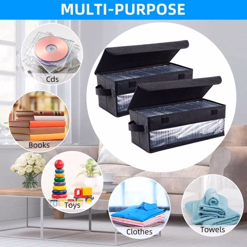 KORVIXA 2x Plastic DVD and CD Disc Storage Holders with Lids and Handles in Black and Transparent – 4