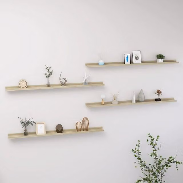 Berkfield Home Sonoma Oak Wall Shelves, 4 Piece Set in Brown, W: 115 cm, D: 9 cm, H: 3 cm