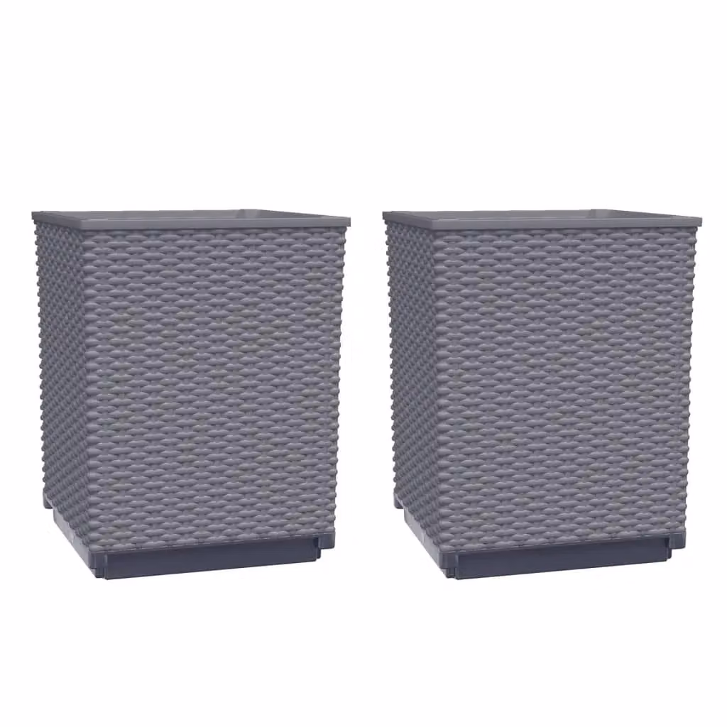 Berkfield Home Set of 2 Grey Plastic Ornamental Planter Tubs, W/D/H: 30 x 30 x 37 cm – 2