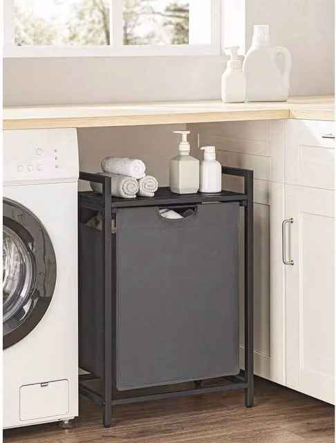 VASAGLE Grey MDF Laundry Basket with Removable Fabric Bag