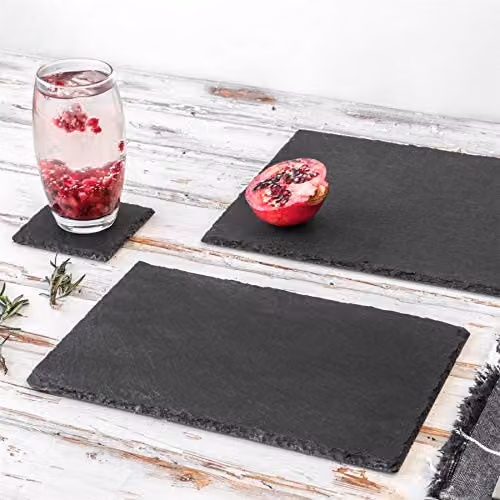 Argon Tableware Square Black Slate Coasters, 6 Piece, 10 cm – 6